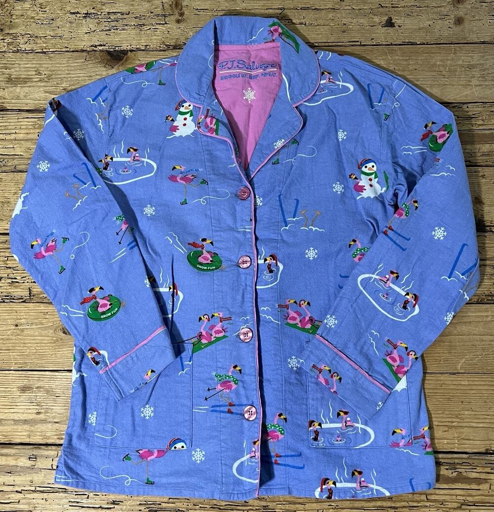 PJ Salvage Women’s Size M Periwinkle Flamingo Flannel Pajama Top - NWT